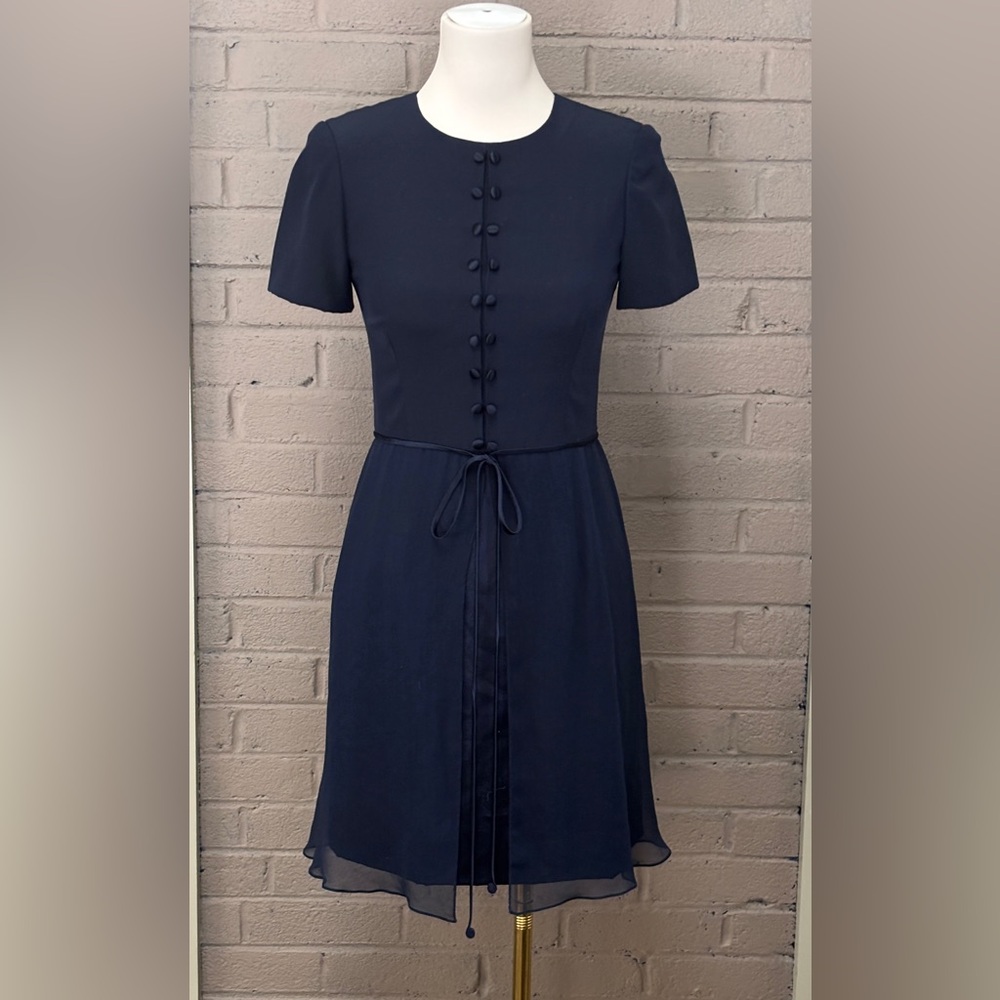 Carolina Herrera Vintage Silk Navy Blue Dress 2